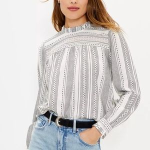 Loft DOBBY LACE TRIM RUFFLE BLOUSE